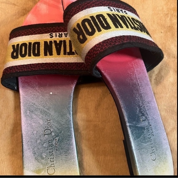 Christian Dior Dway Rainbow Multicolor Embroidered Logo Slides Sz 10 Sandals - Picture 10 of 14